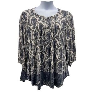 Rose Olive Womens‎ Tunic Top Size 1X Paisley Bohemian Peasant Hipster Relaxed